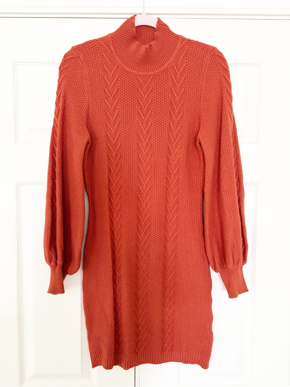 M • lulus women's Rust Cable Knit Turtleneck Sweater Dress
